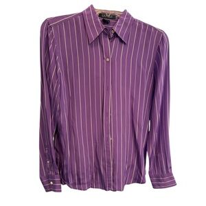 Lauren Ralph Lauren Women's Purple Striped Button-Down Silk Shirt